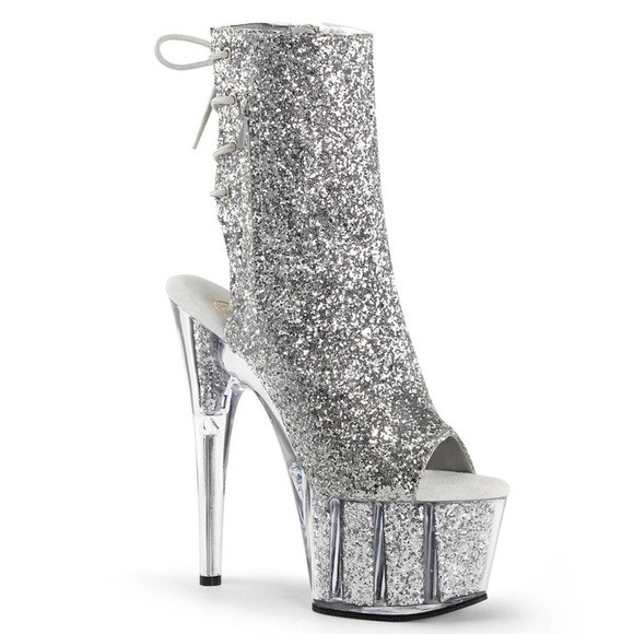 Pleaser | Women's Adore 1018G Silver Glitter Platform 7" Heels Size 8 - Picture 1 of 14